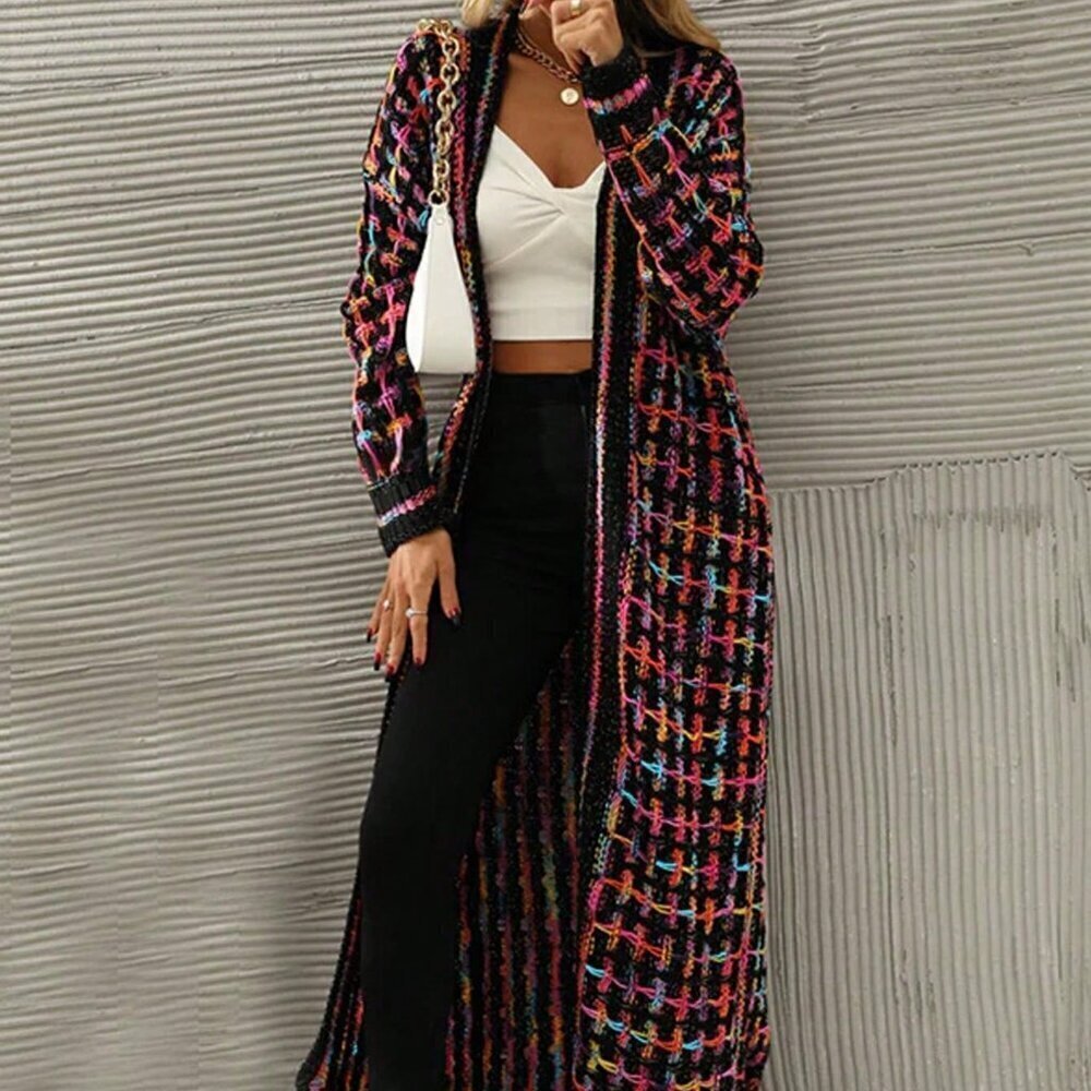Multicolor Casual Women's Long Colorful Tasseled Knitted sweater Cardigan